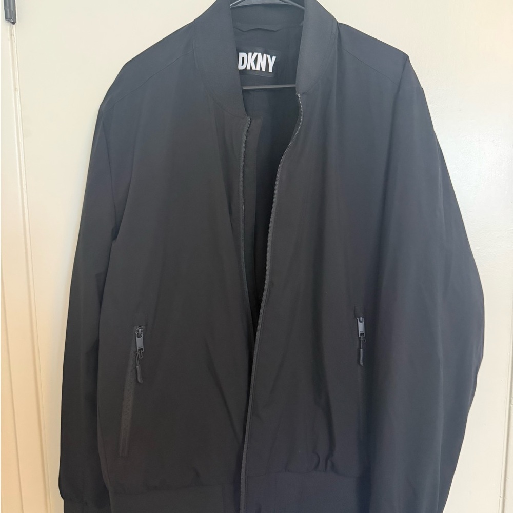DKNY Black Men's Bomber Jacket with Zip Pockets